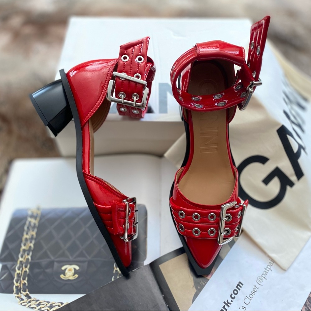 GANNI Chunky Buckle Open Cut Pumps - Picture 7 of 15